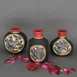 Black Warli Hand Painted Terracotta Pot - Set of 3