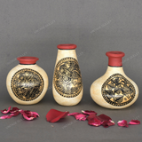 Golden Warli Hand Painted Terracotta Pot - Set of 3