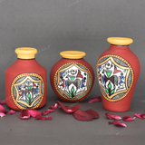 Red Warli Hand Painted Terracotta Pot - Set of 3