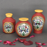 Red Warli Hand Painted Terracotta Pot - Set of 3