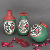 Green Warli Hand Painted Terracotta Pot - Set of 3