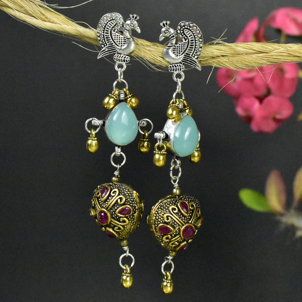 Oxidised Earring With Semi-Precious Stone - Vintage Gulley