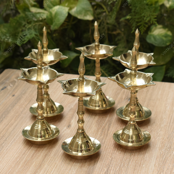 Brass PanchBatti Stand Diya for Puja - Set of 6