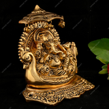 White Metal Golden Oxidized Ganesha On Peacock