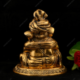 White Metal Golden Ganesha with Damru