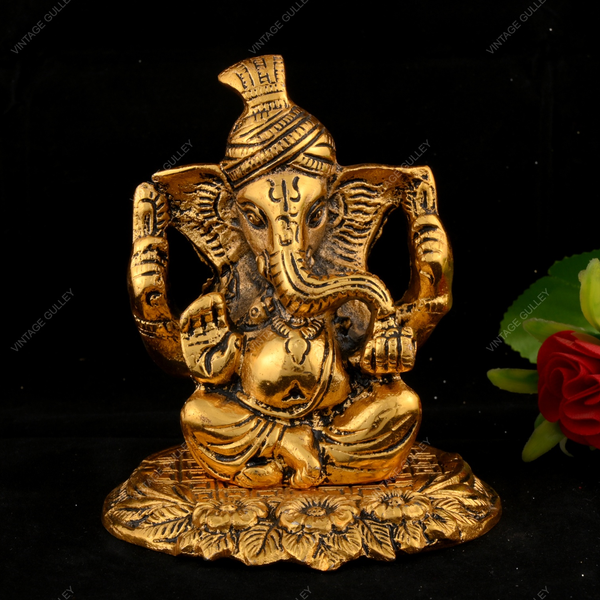 White Metal Golden Oxidized Ganesha