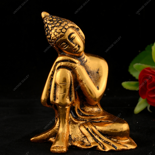 White Metal Golden Oxidized Resting Buddha