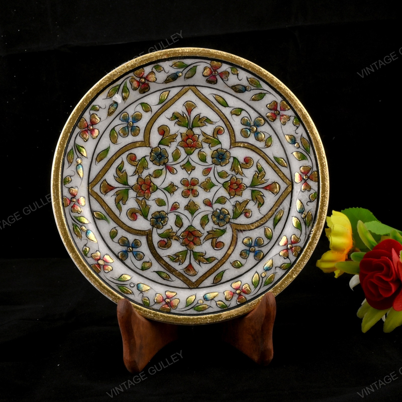 Marble 22 Carat Gold Foil Work Round Shape - 6 Inches