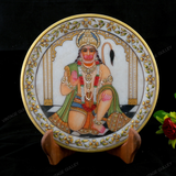 Marble 22 Carat Gold Foil Work Round Shape Hanuman - 6 Inches