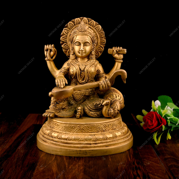 Brass Goddess Saraswati Idol for Pooja
