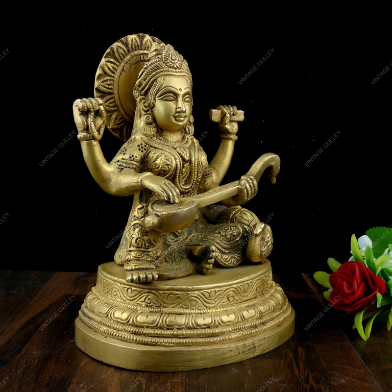 Brass Goddess Saraswati Idol for Pooja