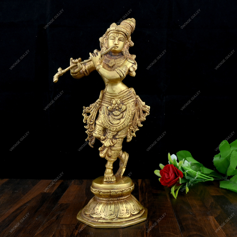 Brass Krishna Antique Standing Idol
