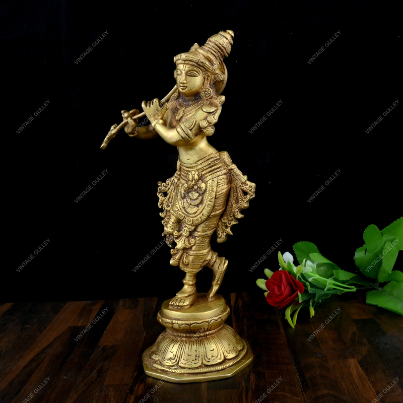 Brass Krishna Antique Standing Idol