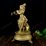 Brass Krishna with Cow Idol Paoti