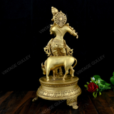 Brass Krishna with Cow Idol Paoti