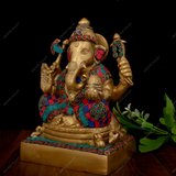 Brass Ganesha Idol Stonework