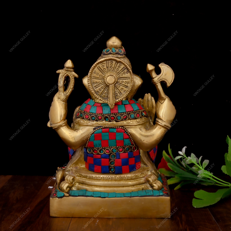Brass Ganesha Idol Stonework