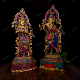 Brass Radha Krishna Stonework - 14 Inches