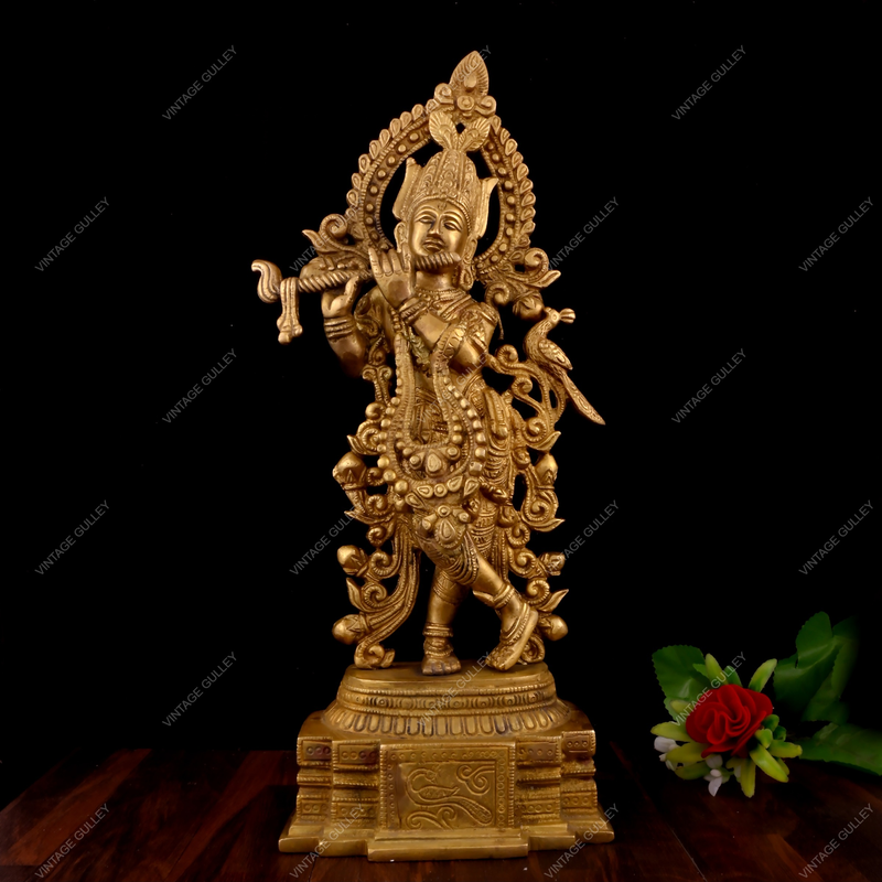 Brass Lord Krishna Idol God of Love Playing Flute