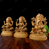 Brass Laxmi Ganesha Saraswati Sitting Paoti
