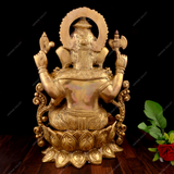 Brass Lord Ganesha Idol Sitting on A Lotus