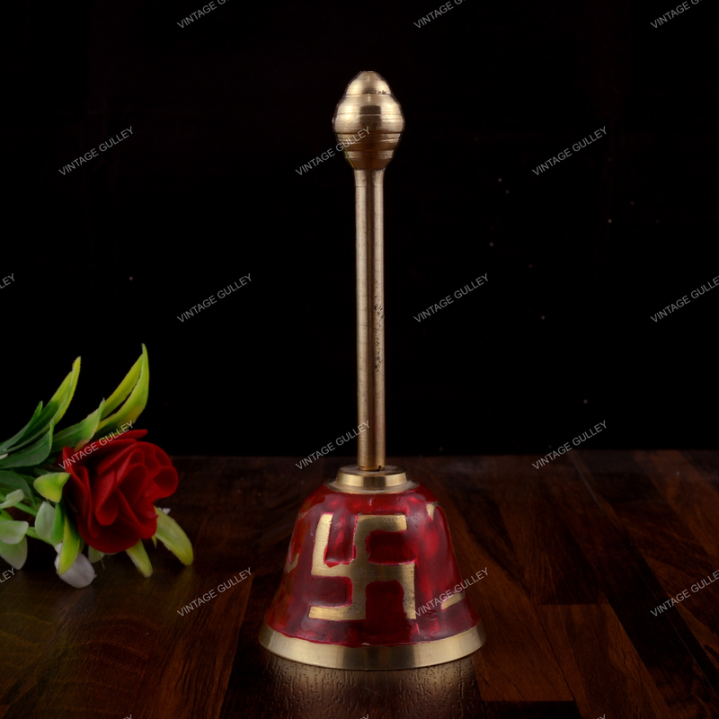 Brass Puja Hand Bell - Om and Swastika etchings