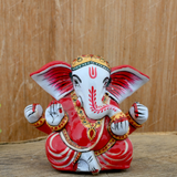 Enameled Metal Appu Ganesha Idol - 4 Inches - Red
