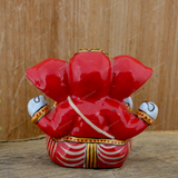 Enameled Metal Appu Ganesha Idol - 4 Inches - Red