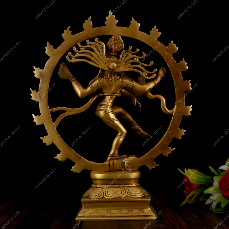 Metal Dancing Shiva / Nataraja Statue for Home Decor - Gold Plated