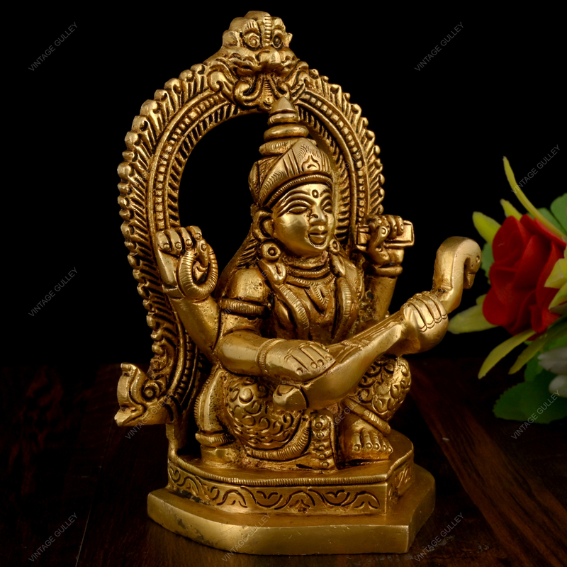 Brass Goddess Saraswati Idol Fine Work