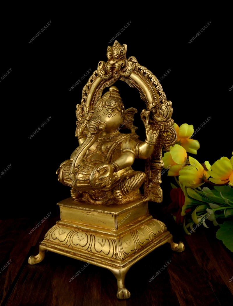Brass Music Ganesha Idol - Mridangam