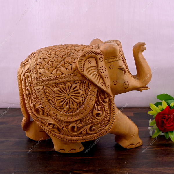Wooden Carved Elephant for Home Decor