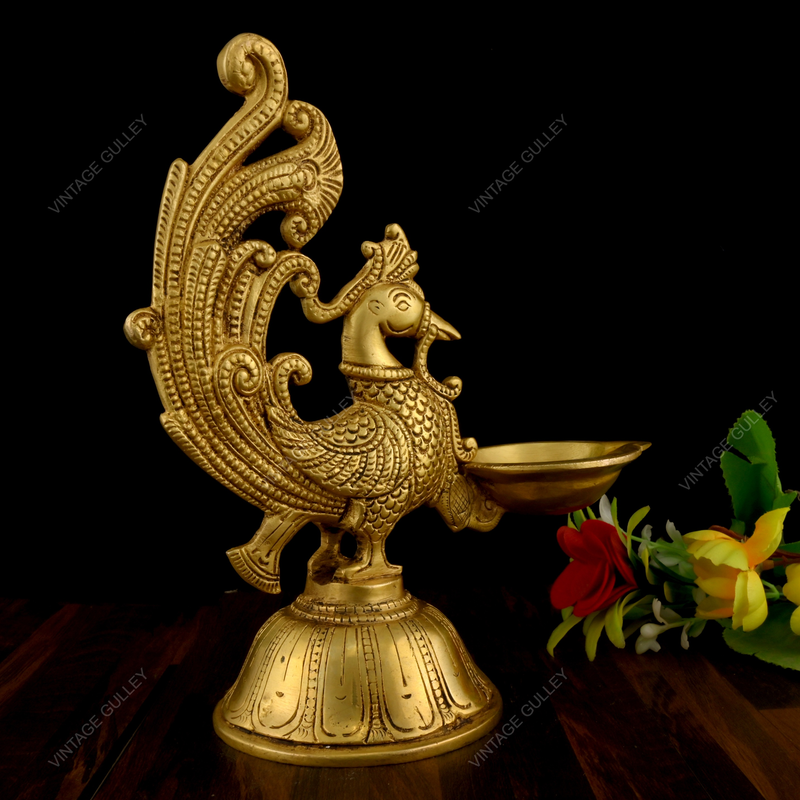 Brass Dancing Peacock Diya