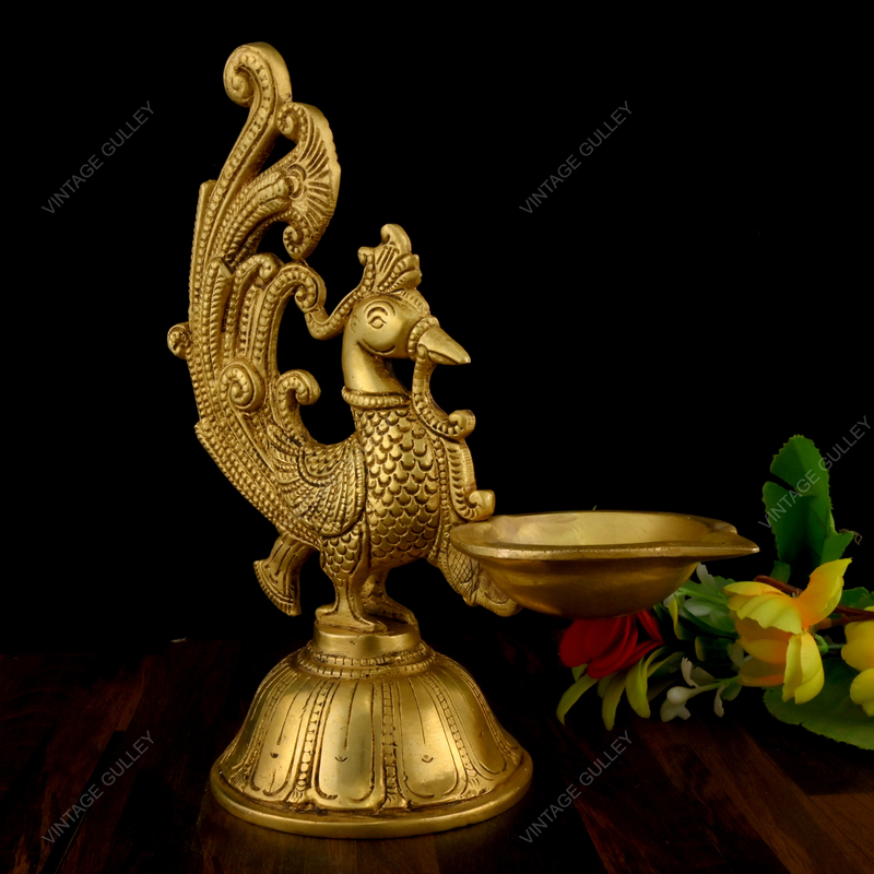 Brass Dancing Peacock Diya