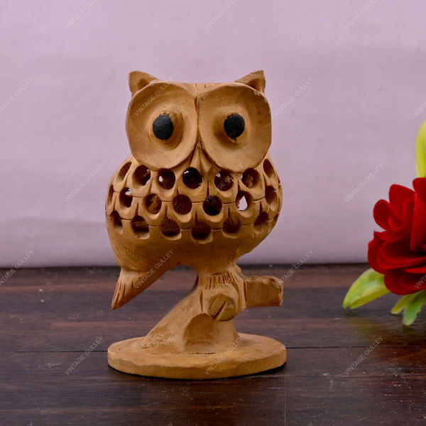 Wooden Owl with Baby Owl - Small