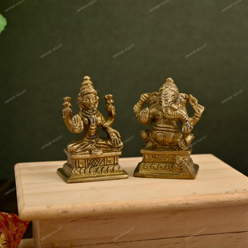 Brass Laxmi Ganesha Idol - Miniature