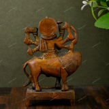 Brass Durga Idol Sitting on Lion Small - Antique