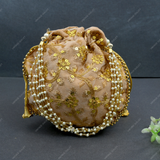 Women's Velvet Ethnic Rajasthani Potli Bag - Cream