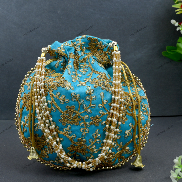 Women's Ethnic Rajasthani Potli Bag - Light Blue