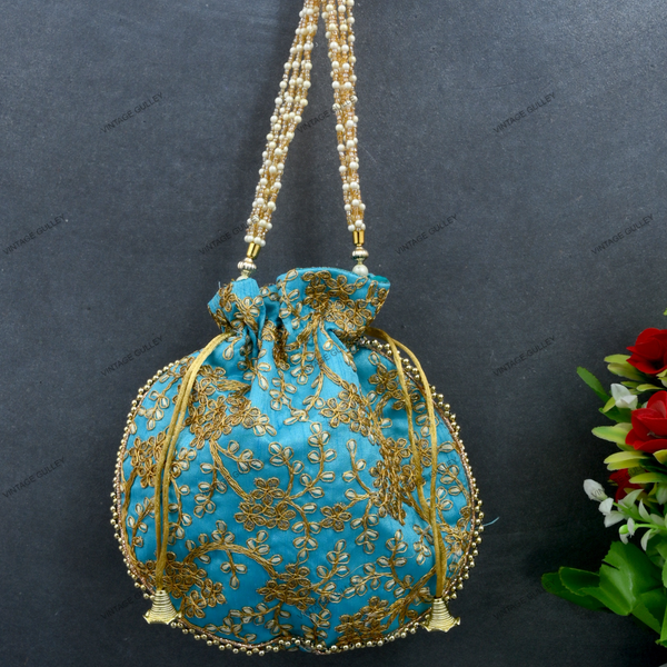 Women's Ethnic Rajasthani Potli Bag - Light Blue