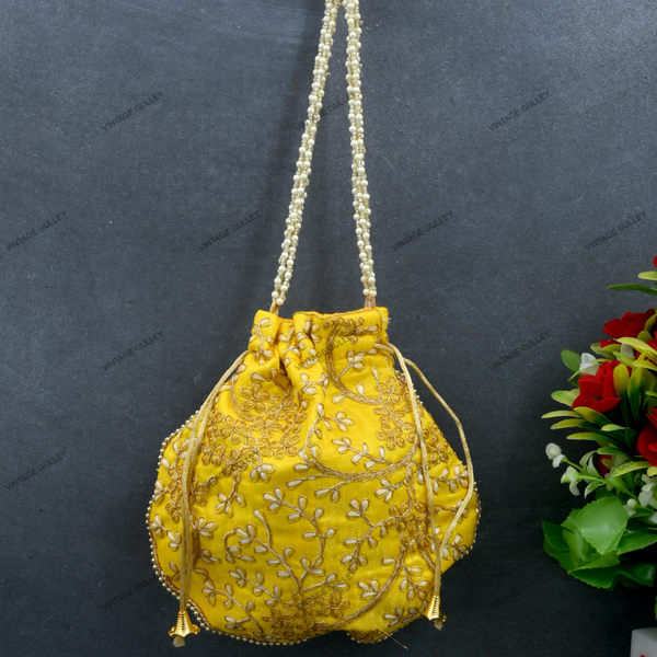 Women's Ethnic Rajasthani Potli Bag - Yellow