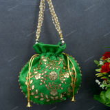 Women's Flower Motif Potli - Green