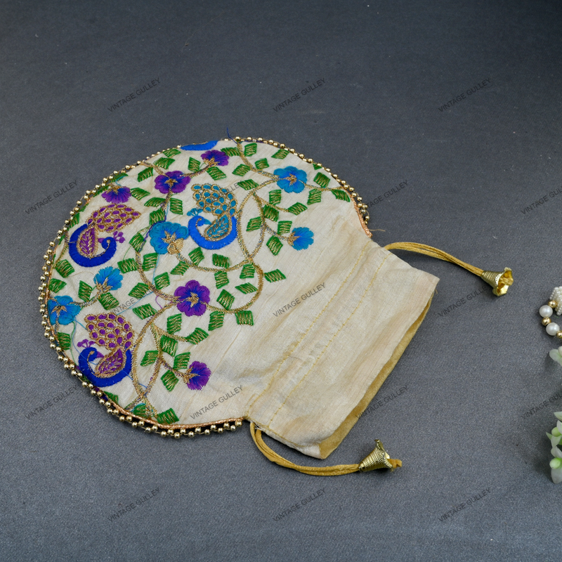 Women's Ethnic Rajasthani Potli Bag - White Flower