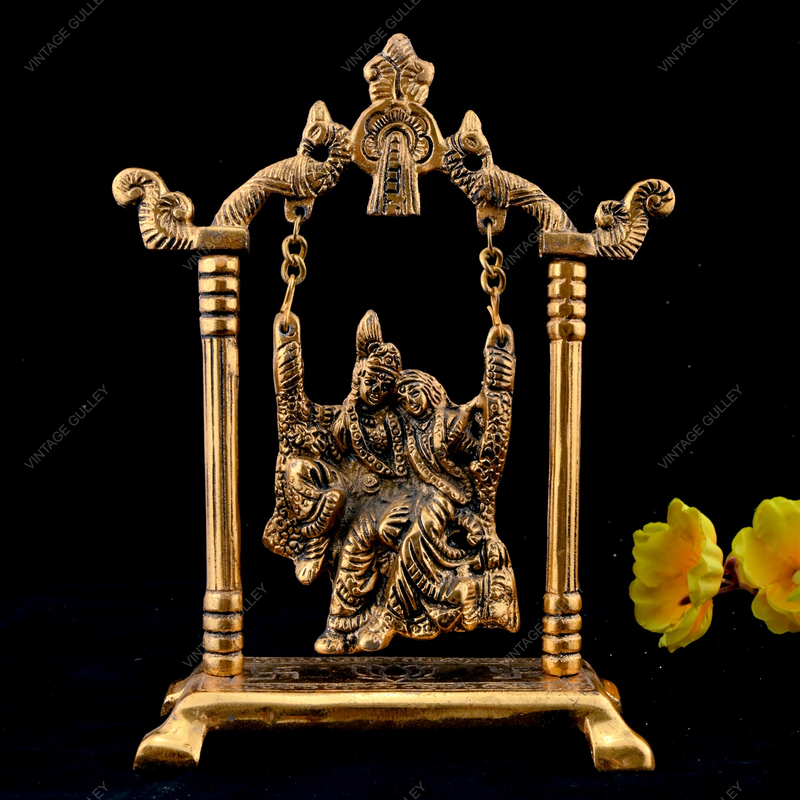 White Metal Gold Oxidized Radha Krishna Jhula Decorative Diwali Home Decoration & Gift Item