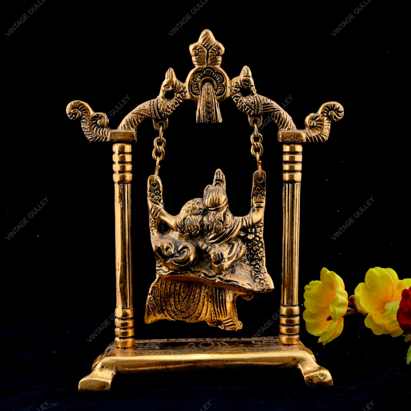 White Metal Gold Oxidized Radha Krishna Jhula Decorative Diwali Home Decoration & Gift Item