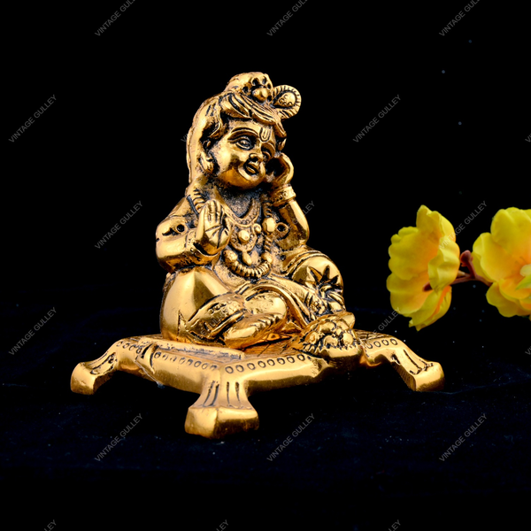 Bal Gopal Sitting Showpiece for Gifting and Home Decor in Metal