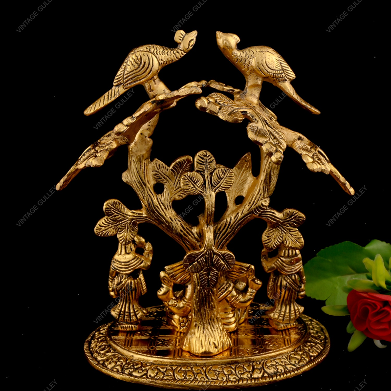 White Metal Golden Oxidized Ganesha Under Tree