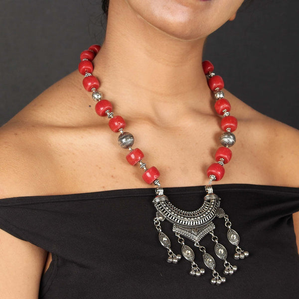 Oxidized Boho Necklace - Red - Vintage Gulley