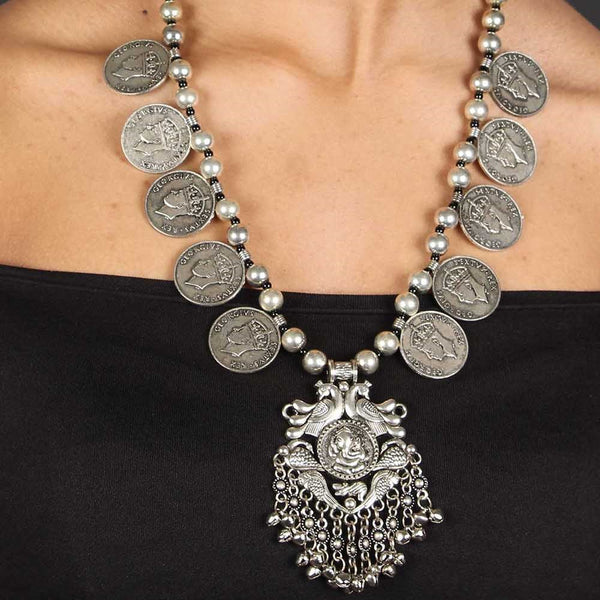 Oxidized Boho Statement Necklace - Ganesha Motif - Vintage Gulley