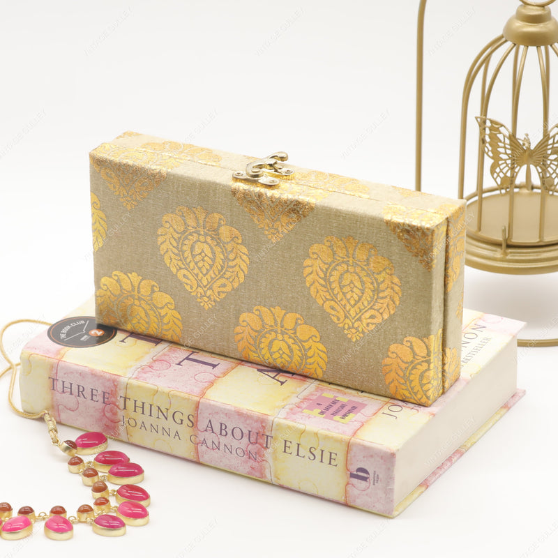 Fabric and Wooden Cash/Shagun Box for Wedding - Grey Paan